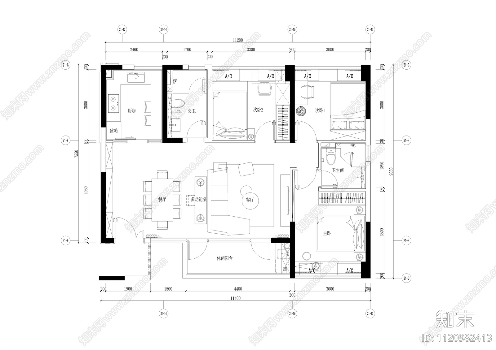 住宅及公寓精装平面方案施工图施工图下载【ID:1120982413】
