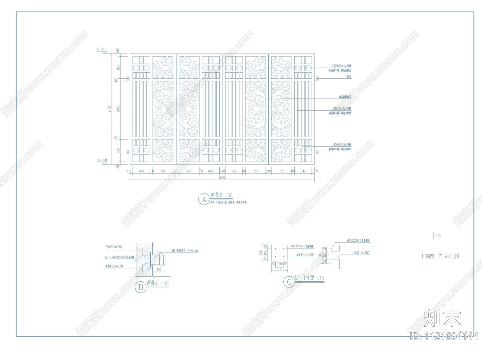 欧式简约小区入口铁艺大门节点详图施工图下载【ID:1121004144】