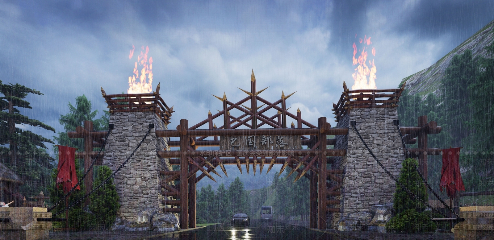 古典原始部落景区大门SU模型下载【ID:1121004383】