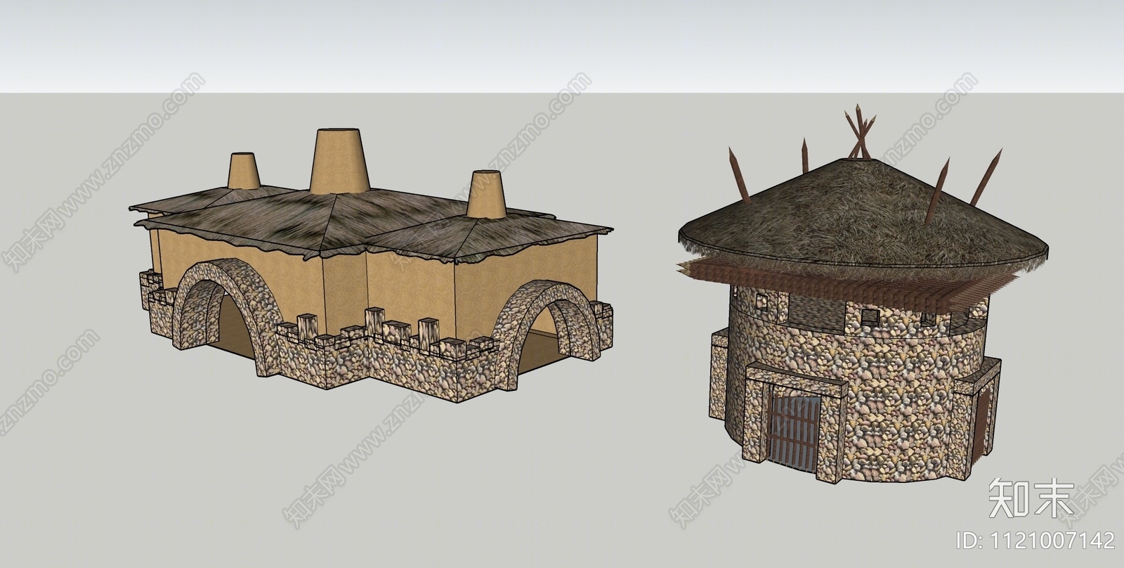 中式原始部落建筑SU模型下载【ID:1121007142】