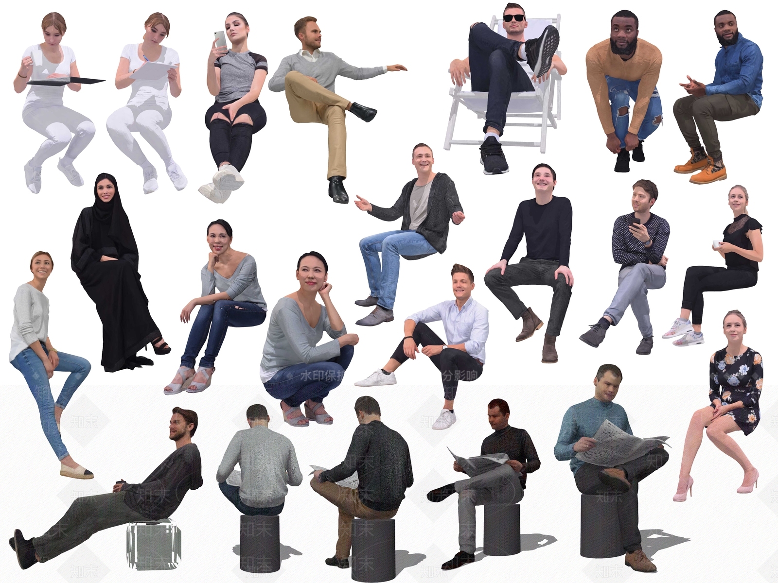 坐姿人物组合SU模型下载【ID:1121011037】