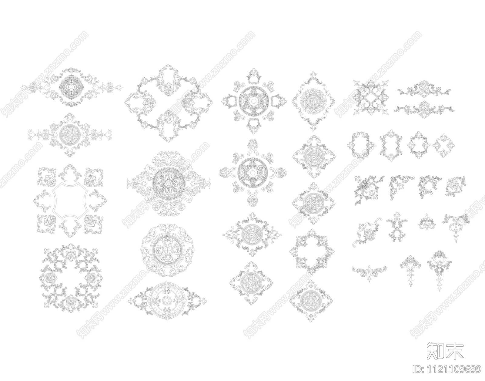 欧式墙面顶面造型拼花图库施工图下载【ID:1121109699】