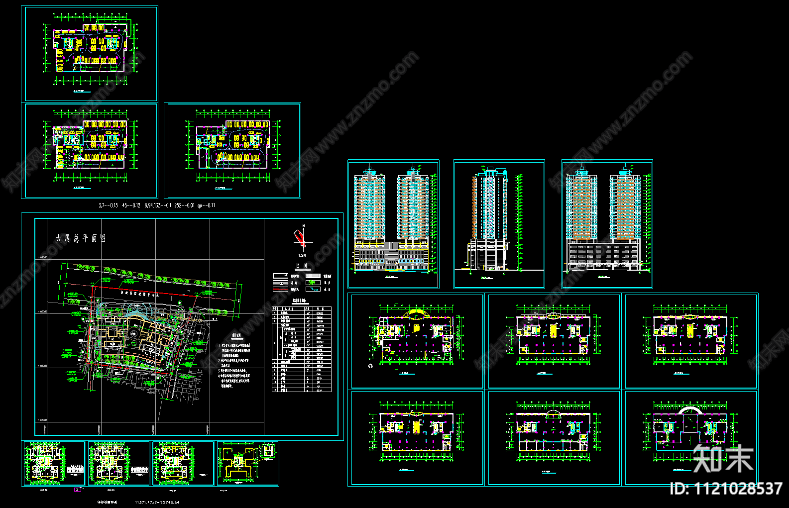 高层住宅区建筑全套建筑CAD施工图施工图下载【ID:1121028537】