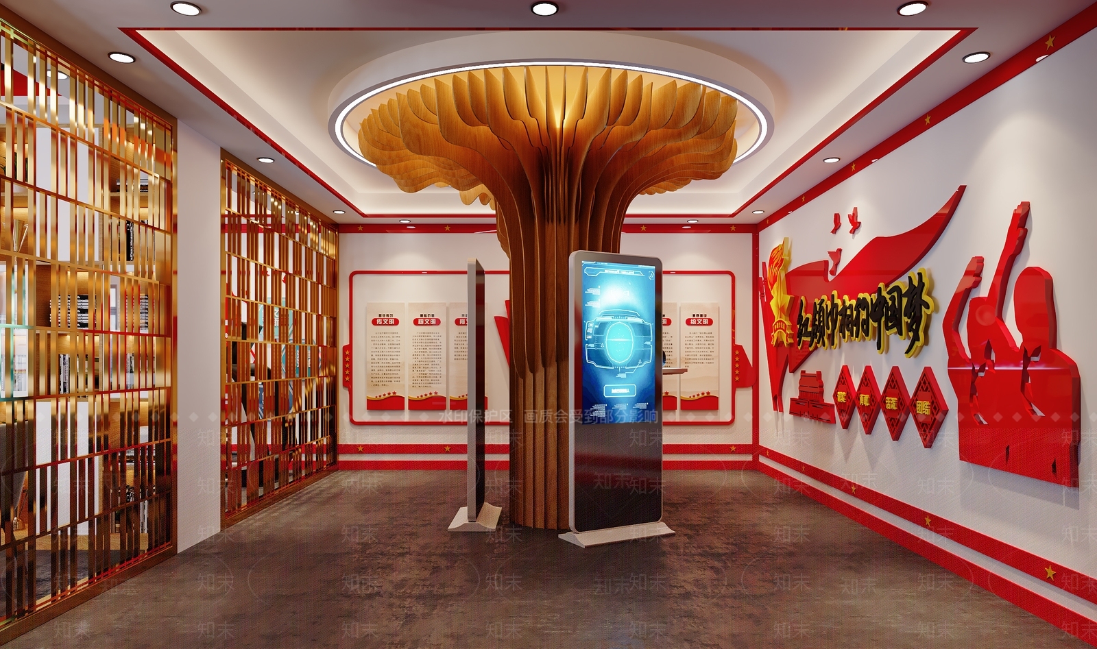 现代党建文化墙展厅3D模型下载【ID:1121030877】