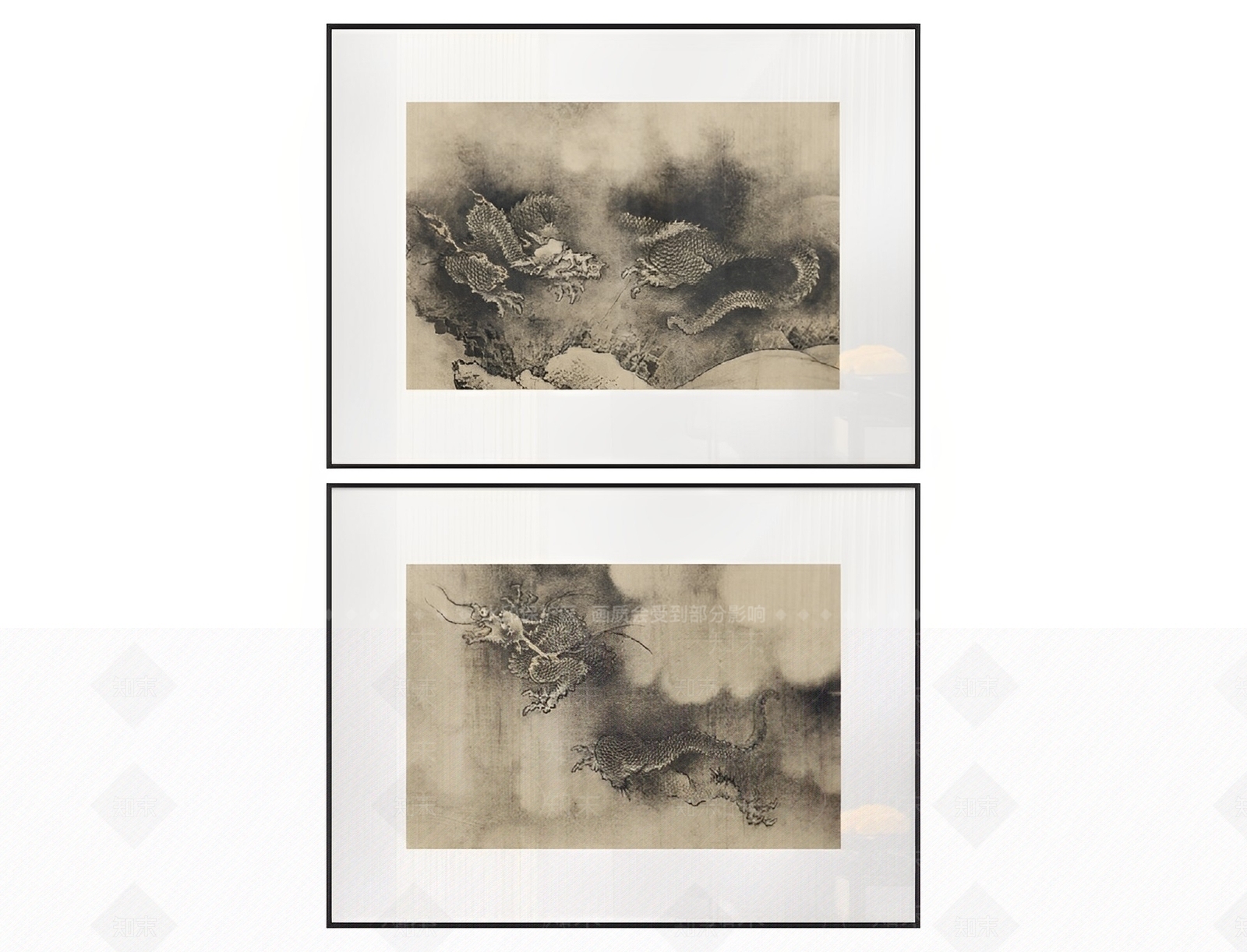 新中式禅意淡雅复古龙图腾装饰画SU模型下载【ID:1121031984】