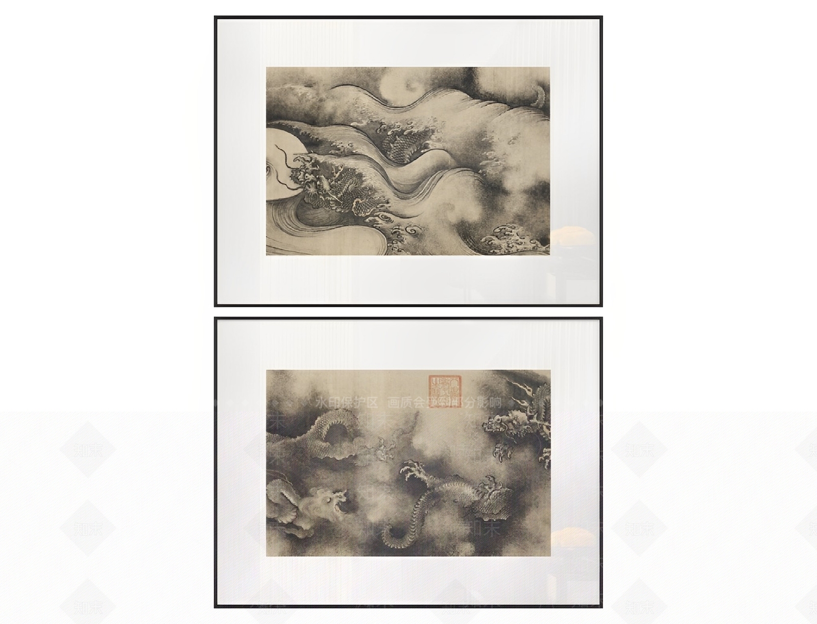 新中式禅意淡雅龙图腾装饰画SU模型下载【ID:1121031935】