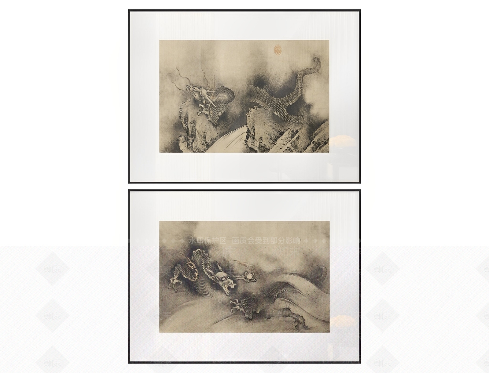 新中式禅意淡雅龙图腾装饰画SU模型下载【ID:1121031916】