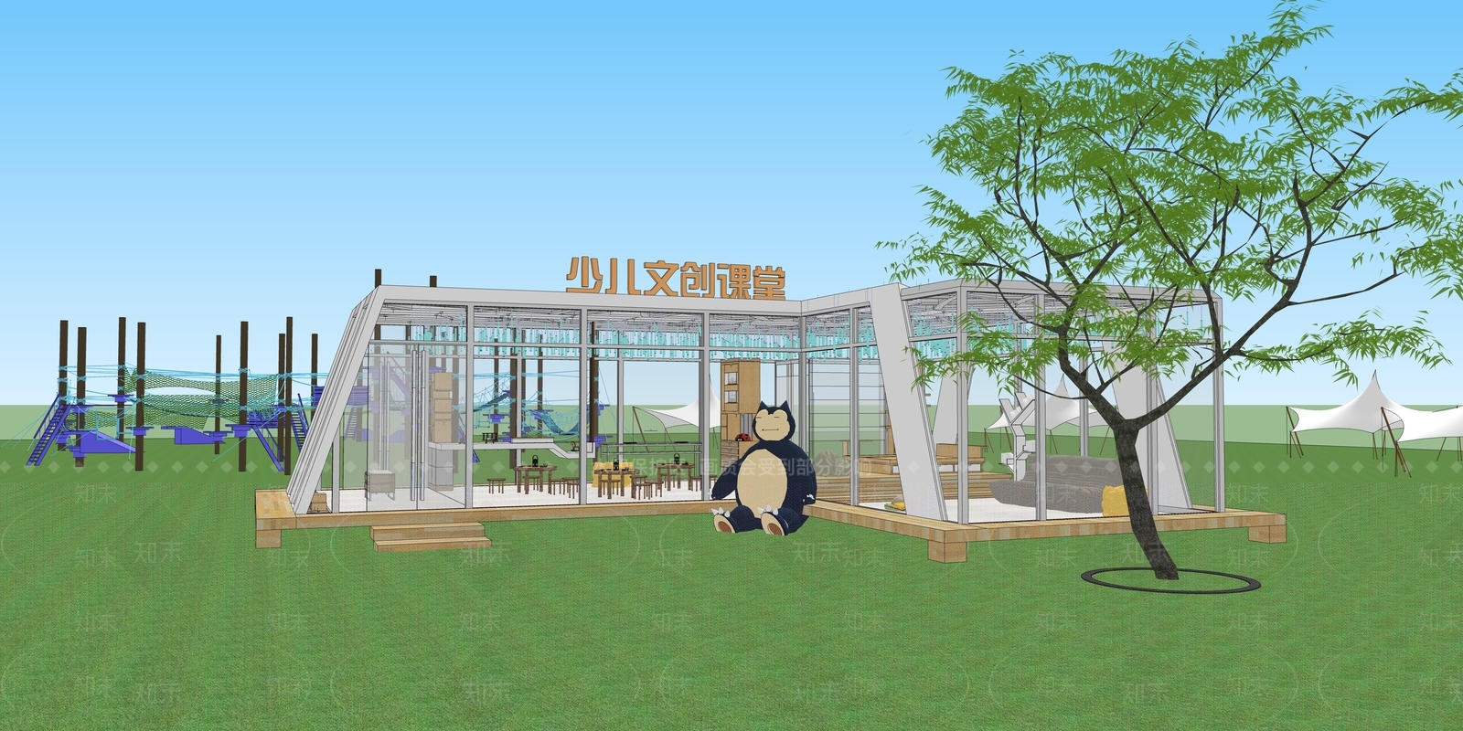 现代营地公园景观SU模型下载【ID:1121117589】
