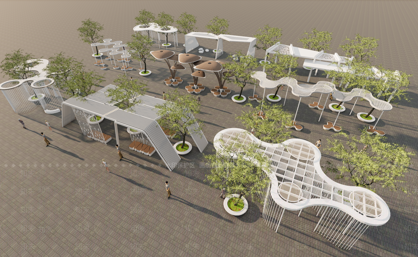 现代廊架花架SU模型下载【ID:1121066859】