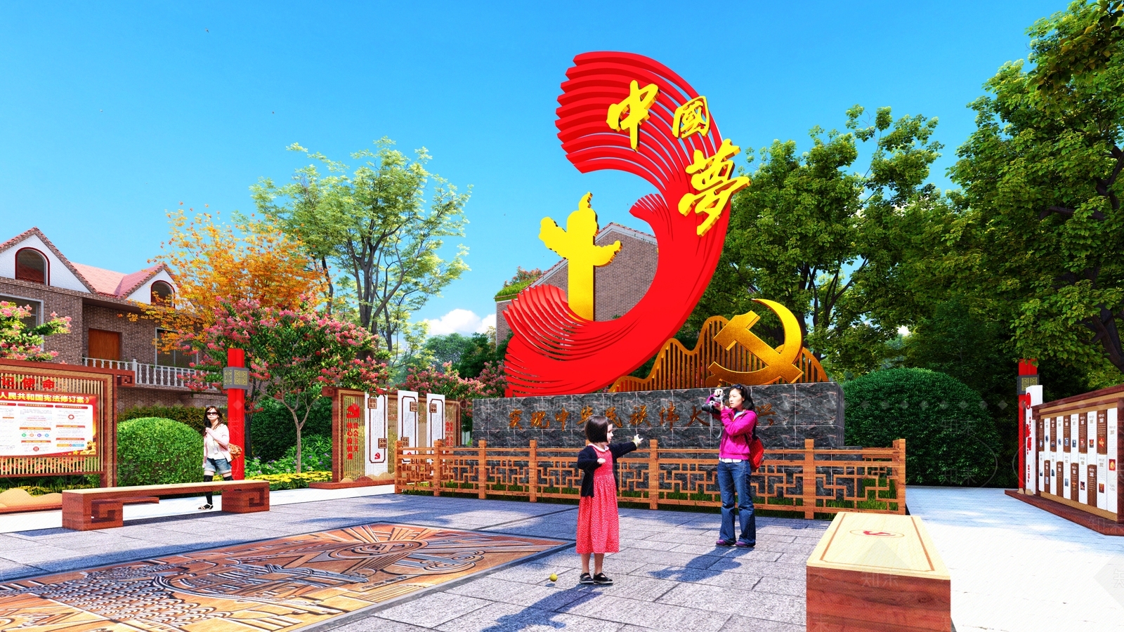 中式乡村党建广场SU模型下载【ID:1121076101】