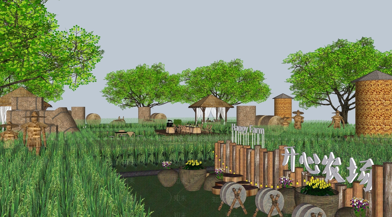 现代水稻公园景观SU模型下载【ID:1121113859】