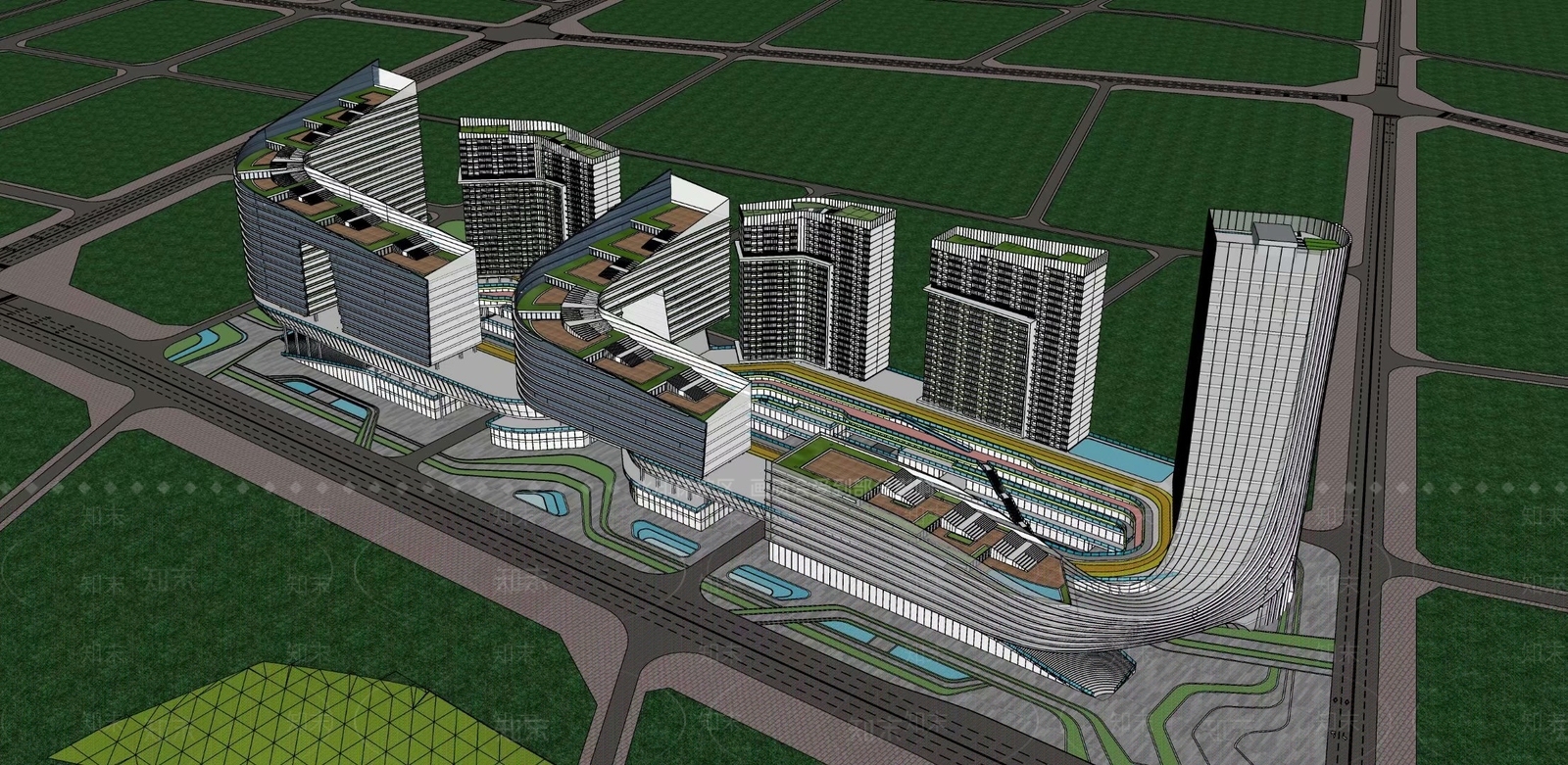 现代商业裙楼SU模型下载【ID:1121151224】