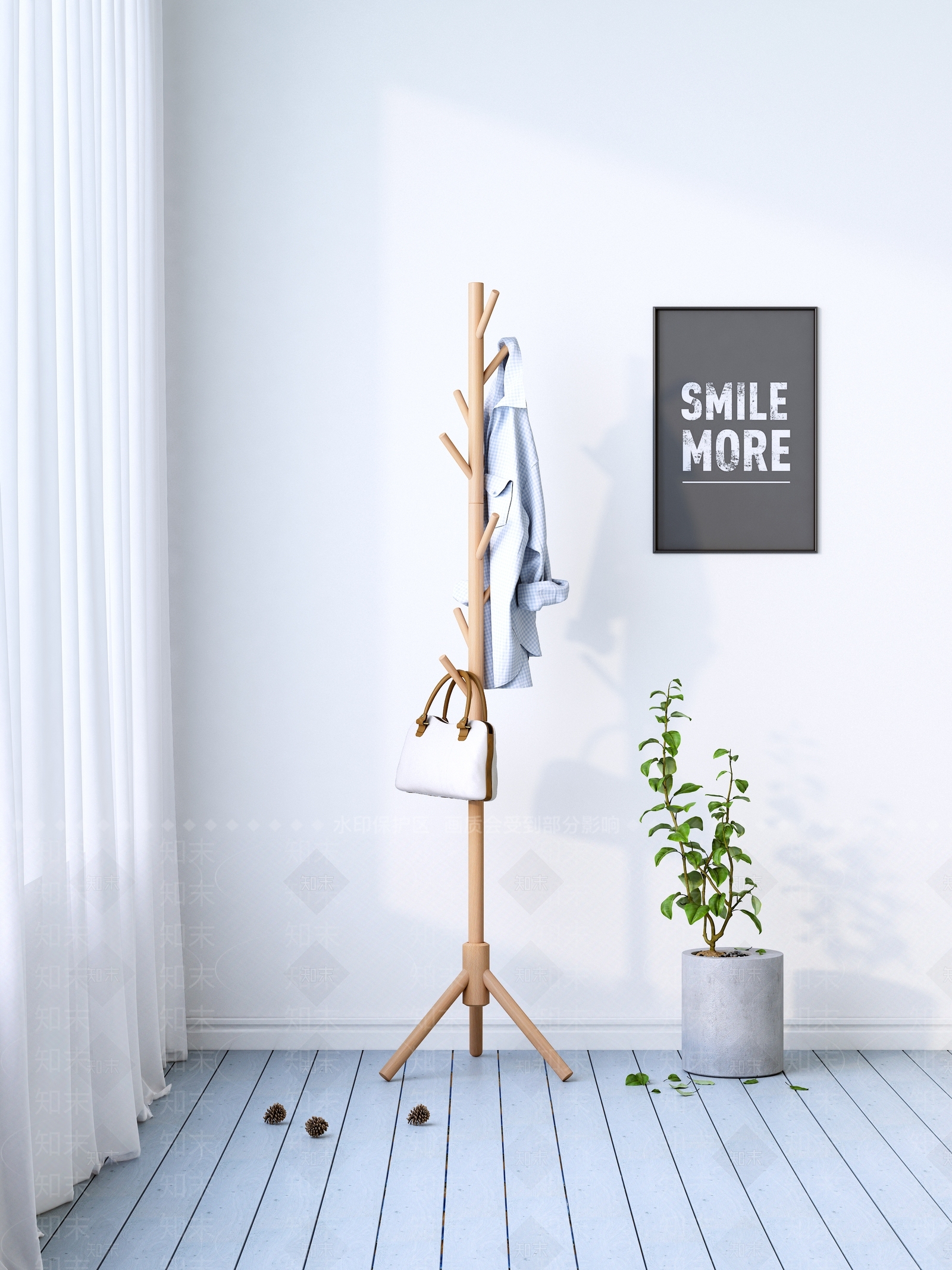北欧实木衣帽架3D模型下载【ID:1121171908】