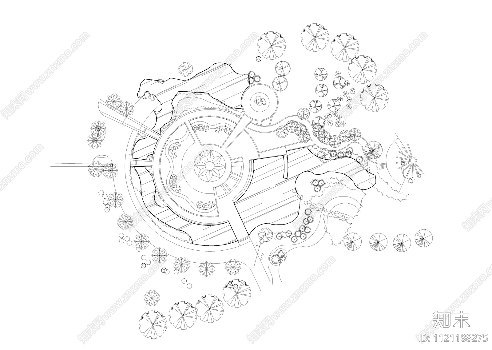 现代简约广场绿地景观平面图cad施工图下载【ID:1121188275】