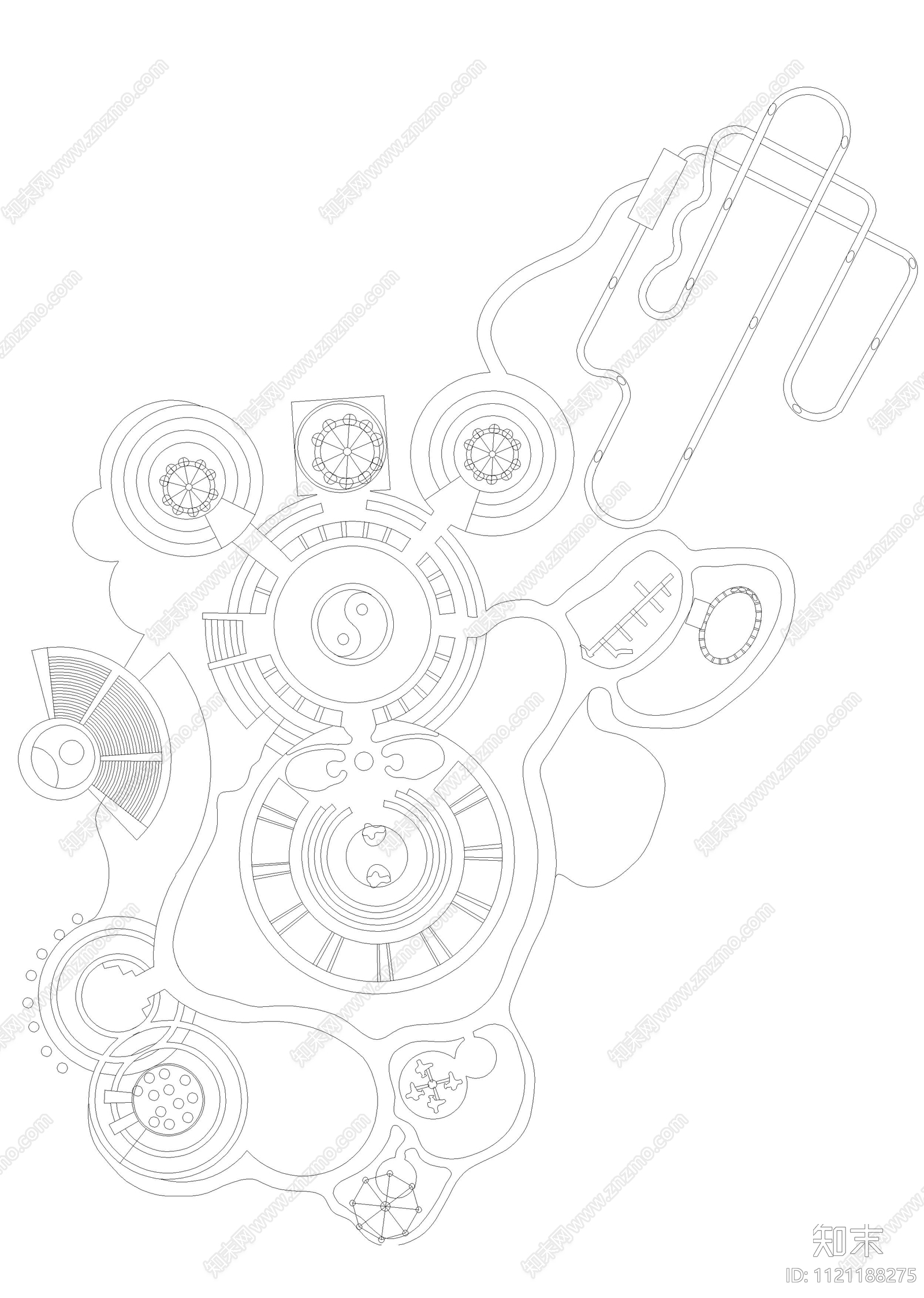 现代简约广场绿地景观平面图cad施工图下载【ID:1121188275】