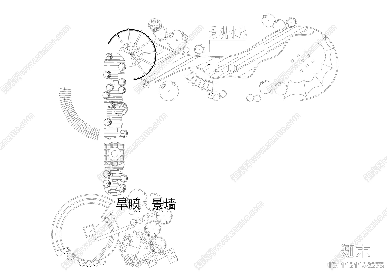 现代简约广场绿地景观平面图cad施工图下载【ID:1121188275】