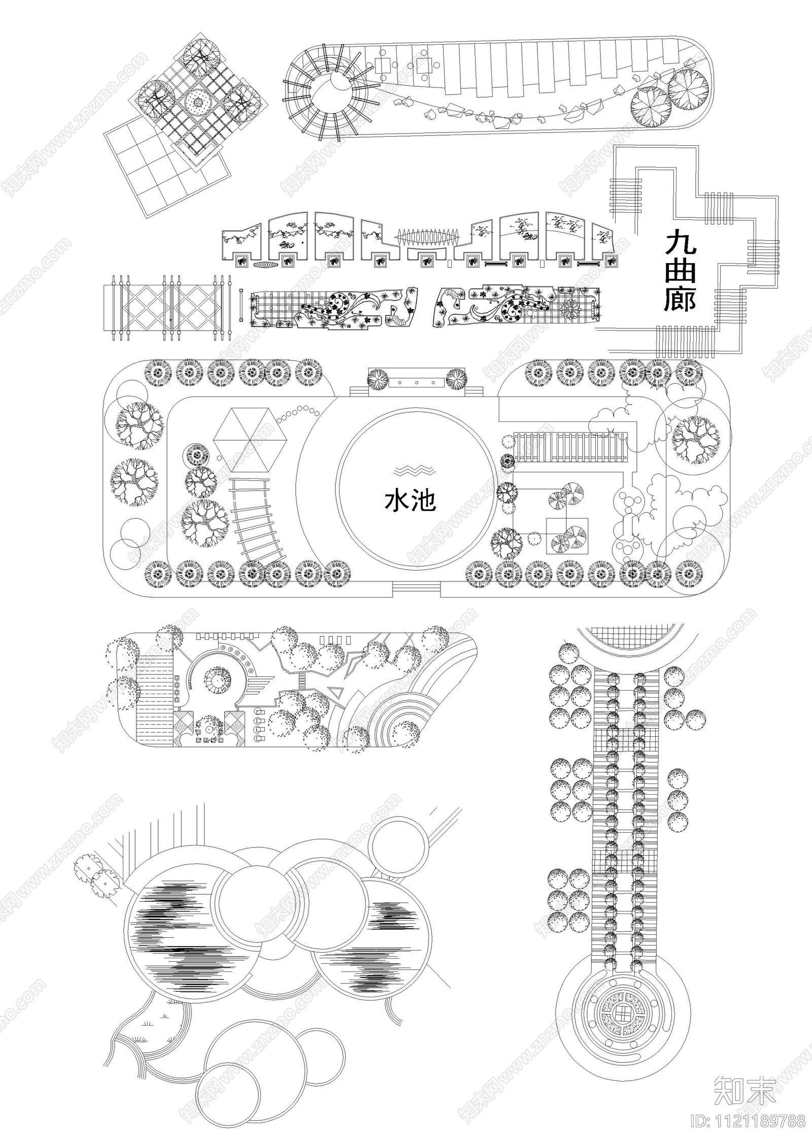 现代简约广场绿地景观平面图施工图下载【ID:1121189788】