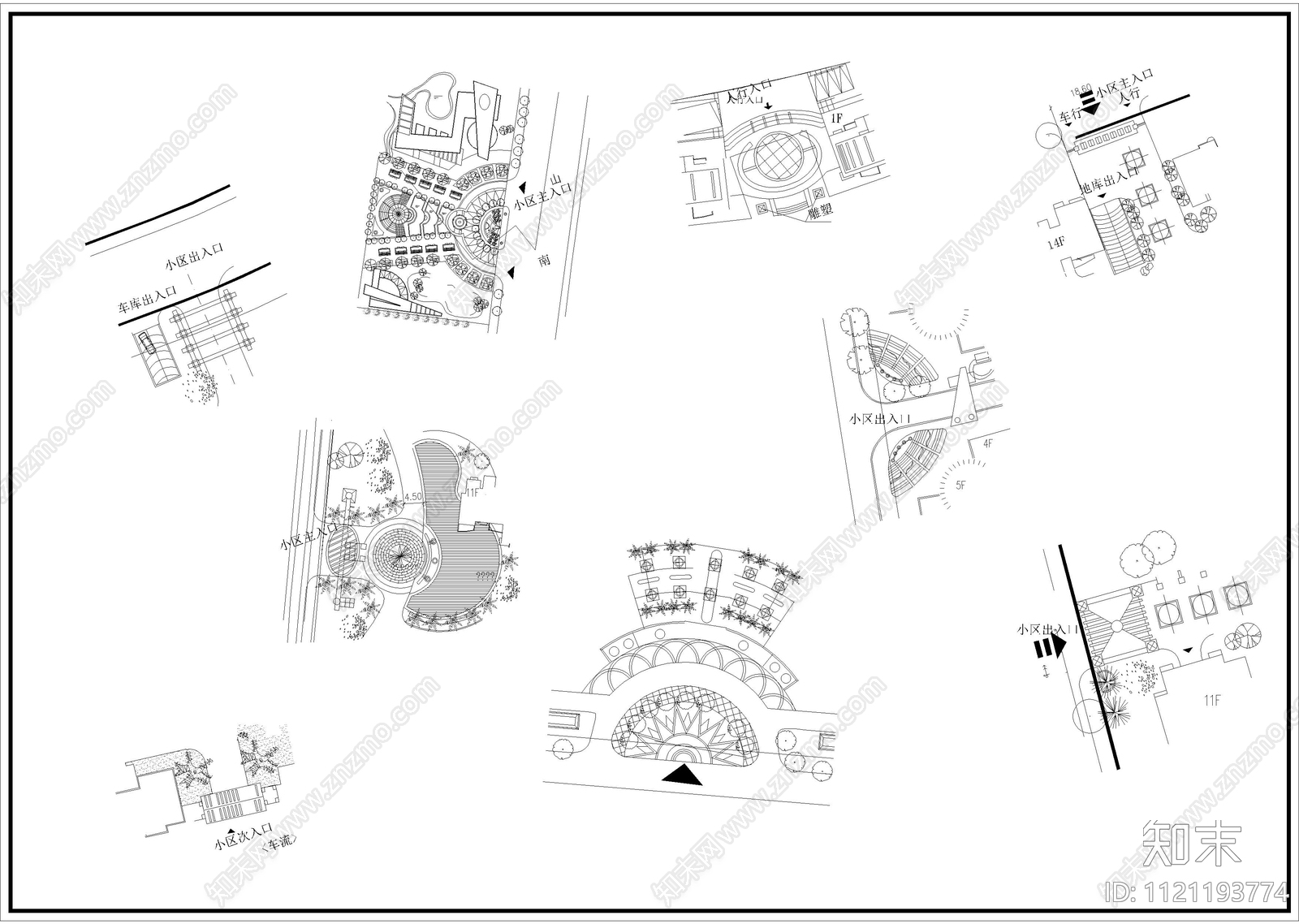 现代简约公园广场景观小品小样平面图cad施工图下载【ID:1121193774】