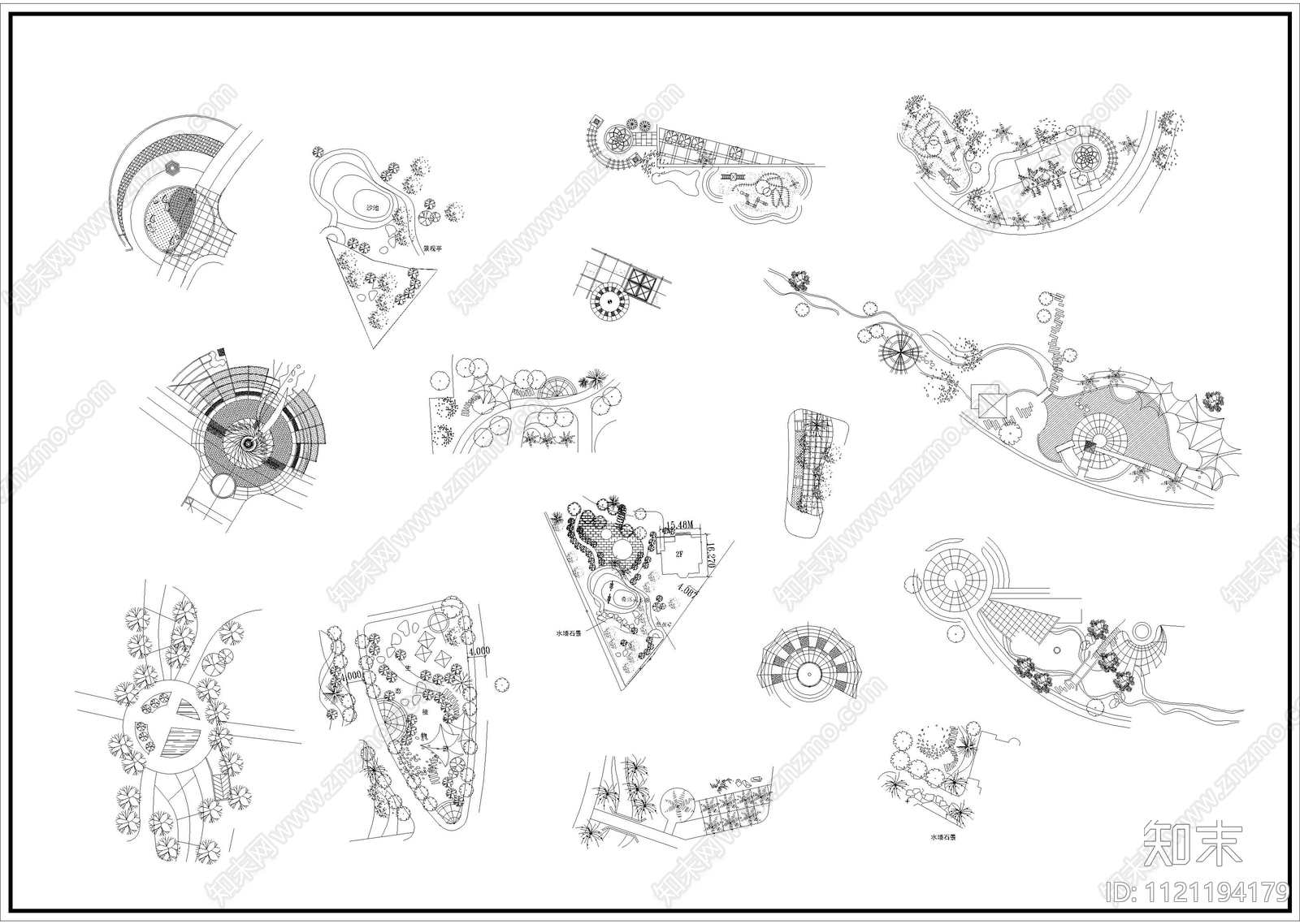 现代简约公园广场景观小品平面图施工图下载【ID:1121194179】