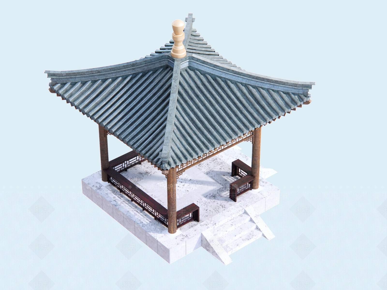 中式四角凉亭SU模型下载【ID:1121214252】