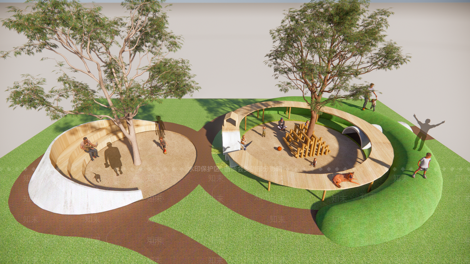 现代沙池微地形儿童游乐区SU模型下载【ID:1121229204】