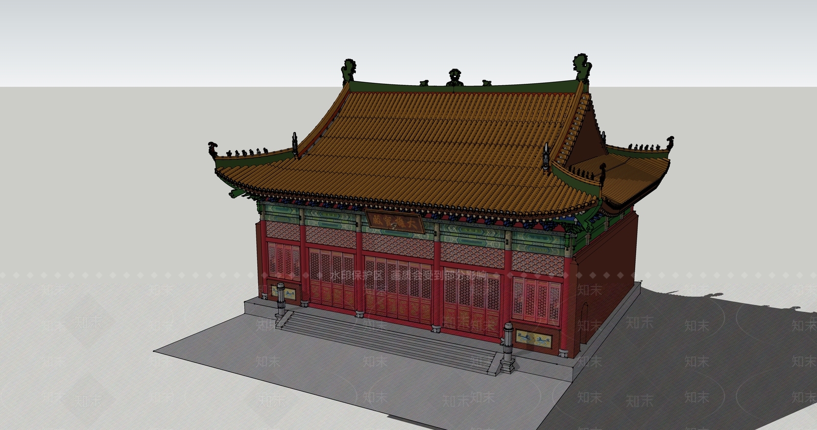 中式大雄宝殿SU模型下载【ID:1121229165】