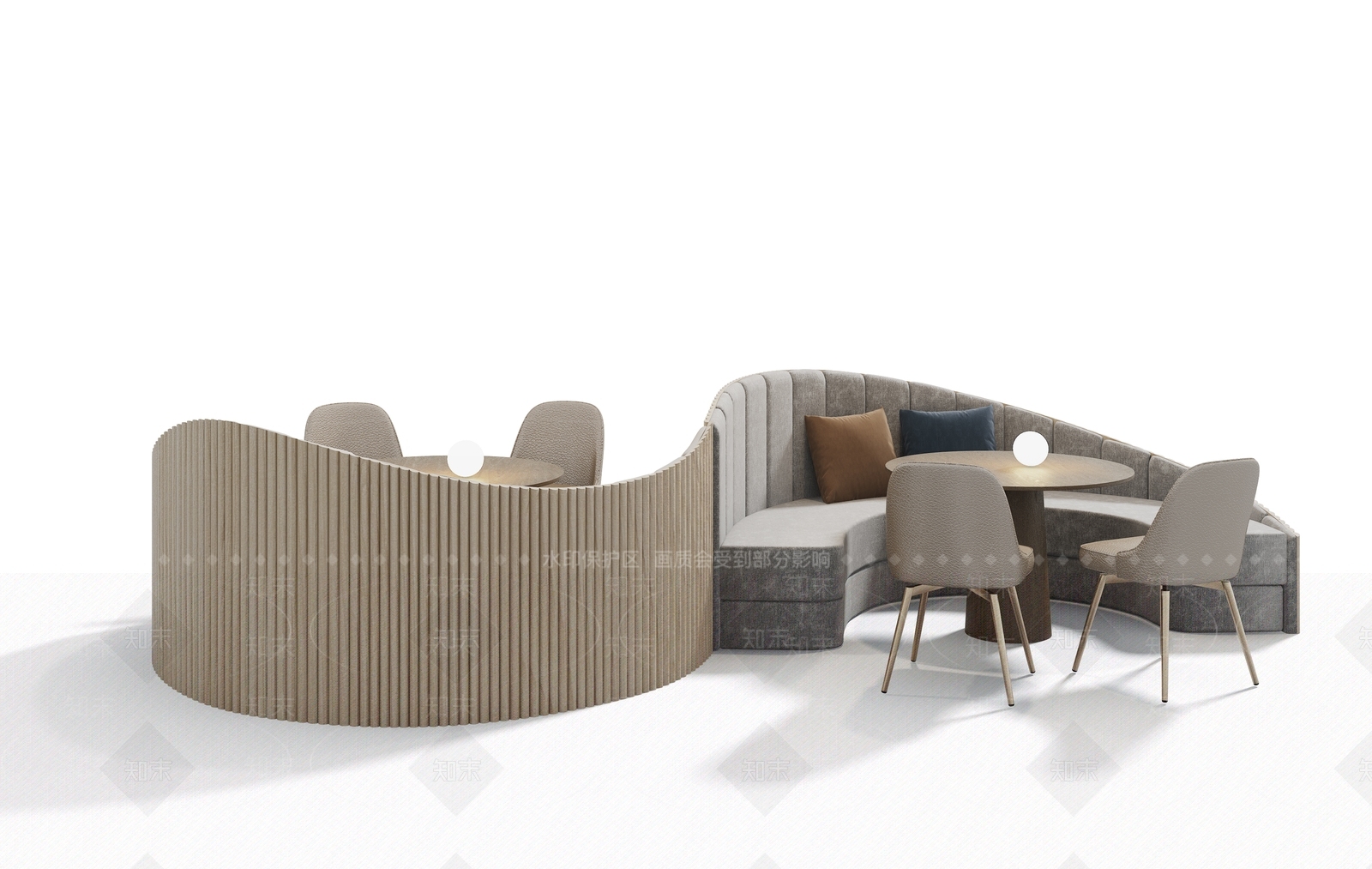 现代餐厅S型卡座沙发3D模型下载【ID:1121234811】