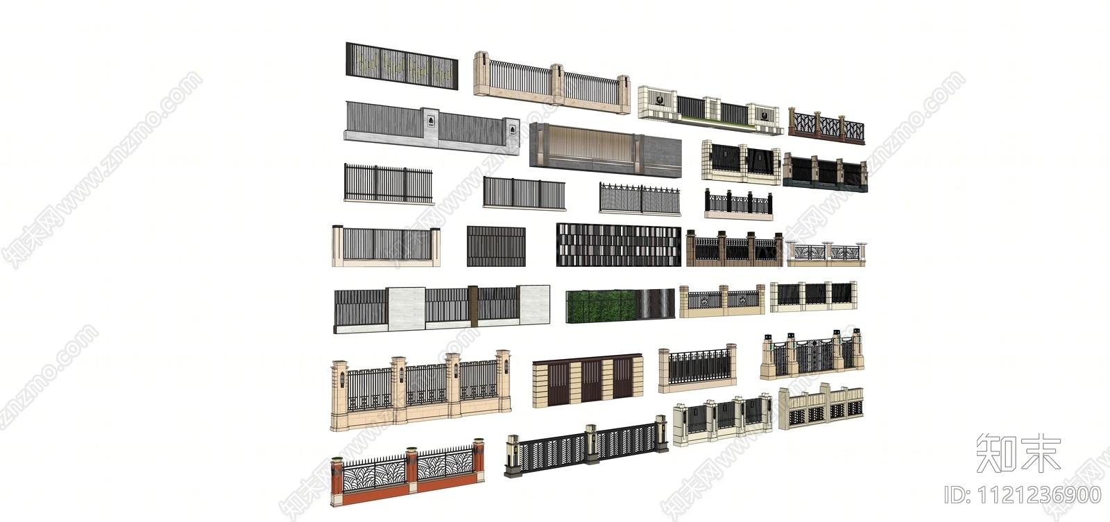 现代景观铁艺围墙SU模型下载【ID:1121236900】