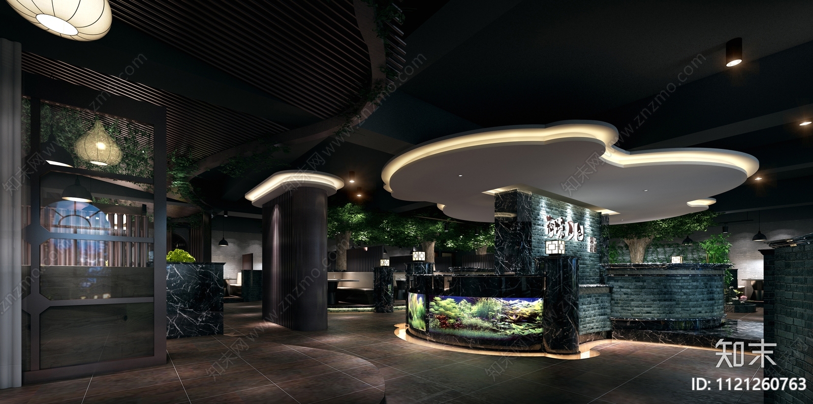 网红新中式餐厅CAD施工图效果图施工图下载【ID:1121260763】