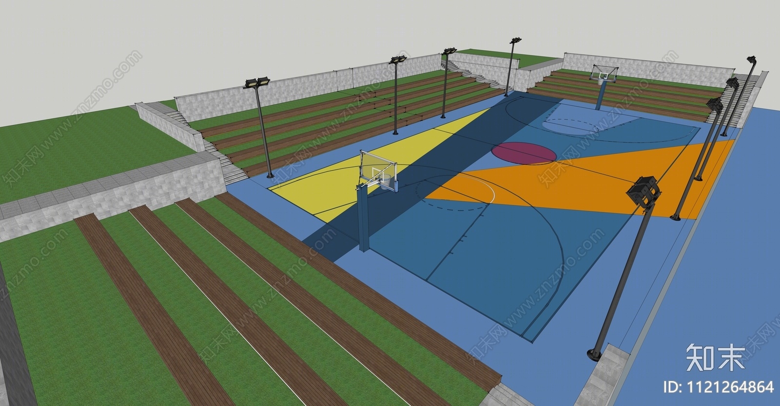 现代篮球场SU模型下载【ID:1121264864】