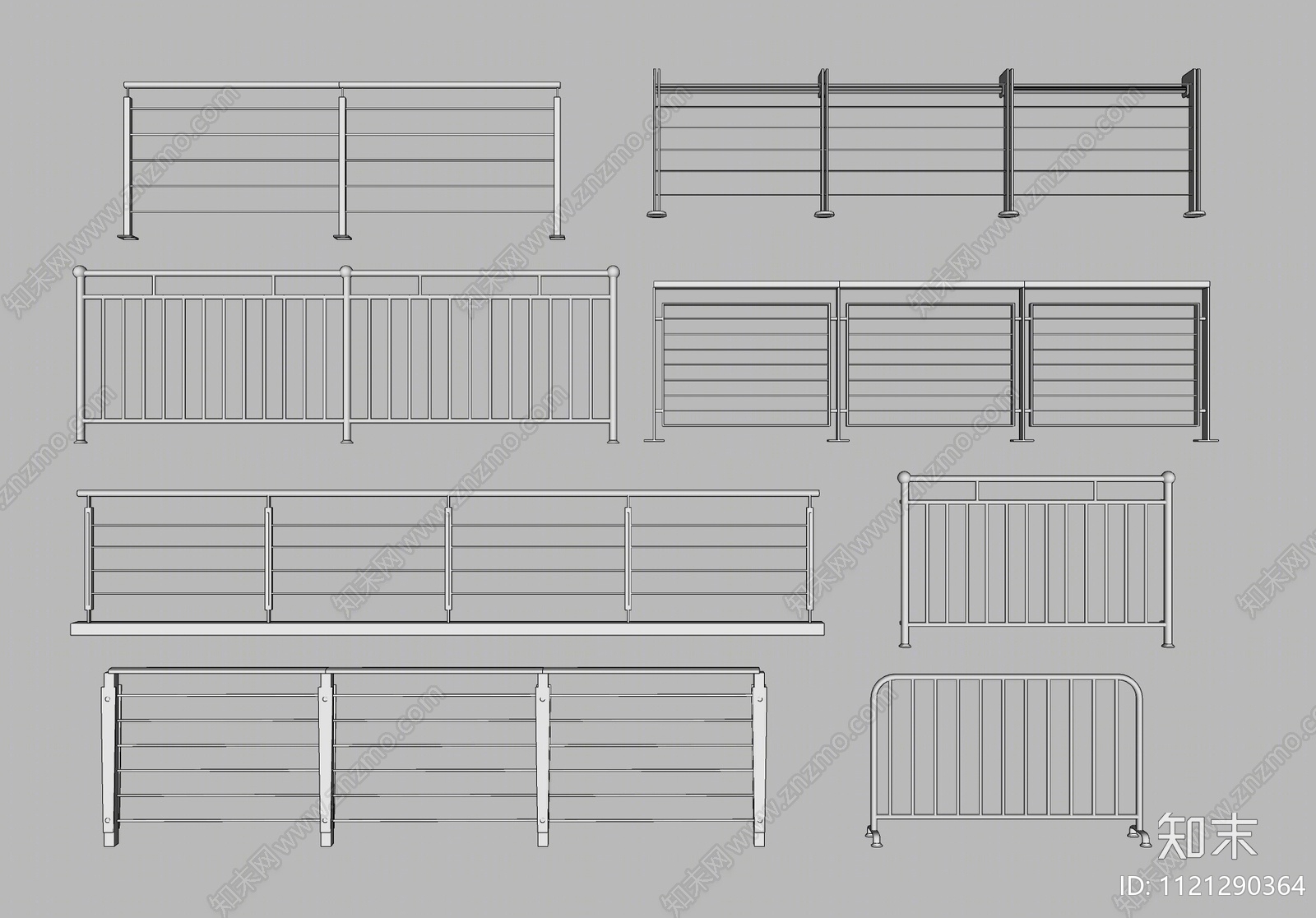 现代不锈钢栏杆SU模型下载【ID:1121290364】