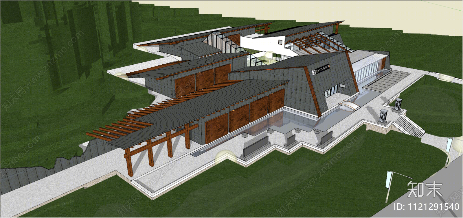 现代山地建筑博物馆SU模型下载【ID:1121291540】