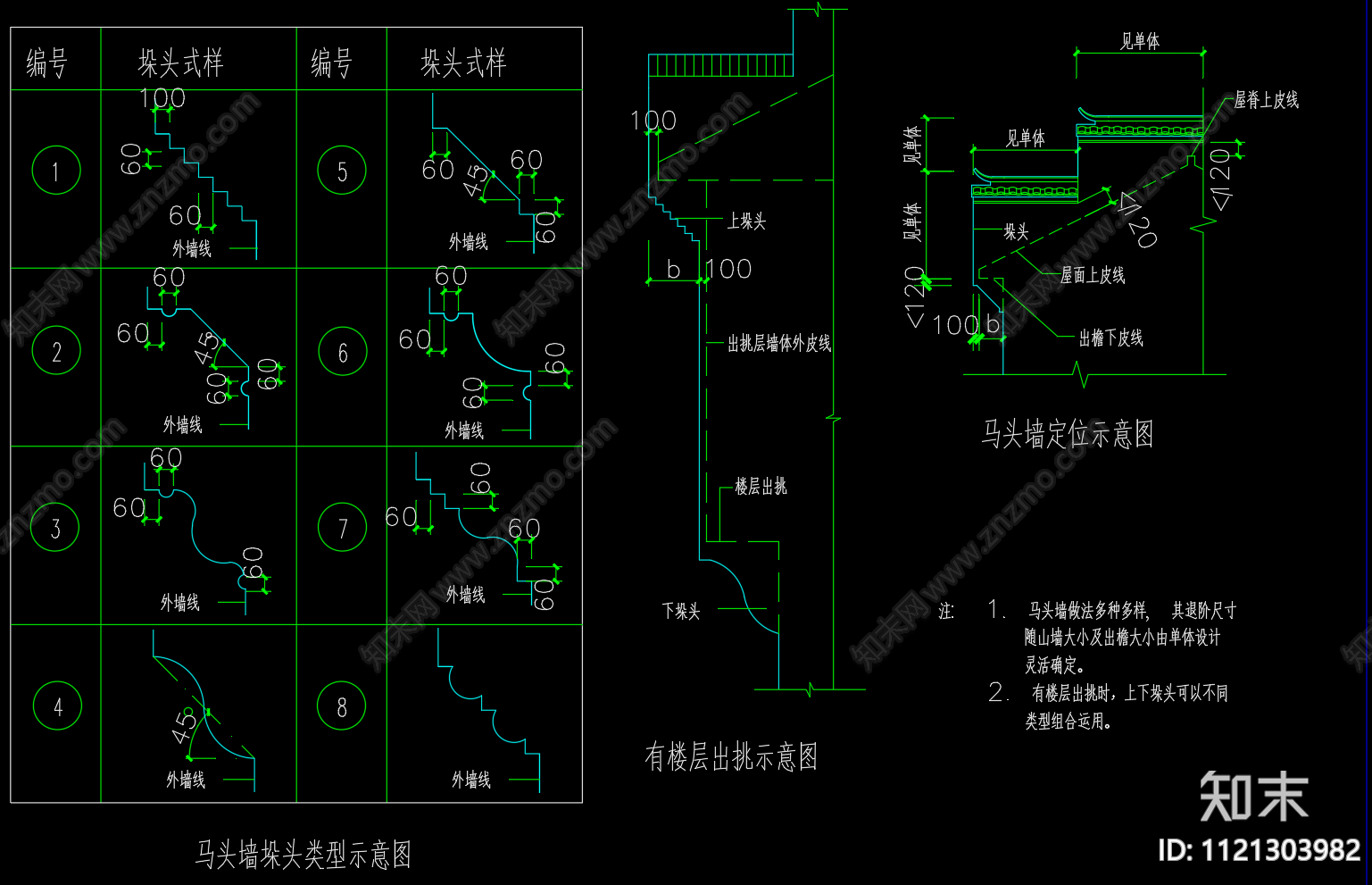 南方新徽派建筑马头墙构造做法节点施工图下载【ID:1121303982】