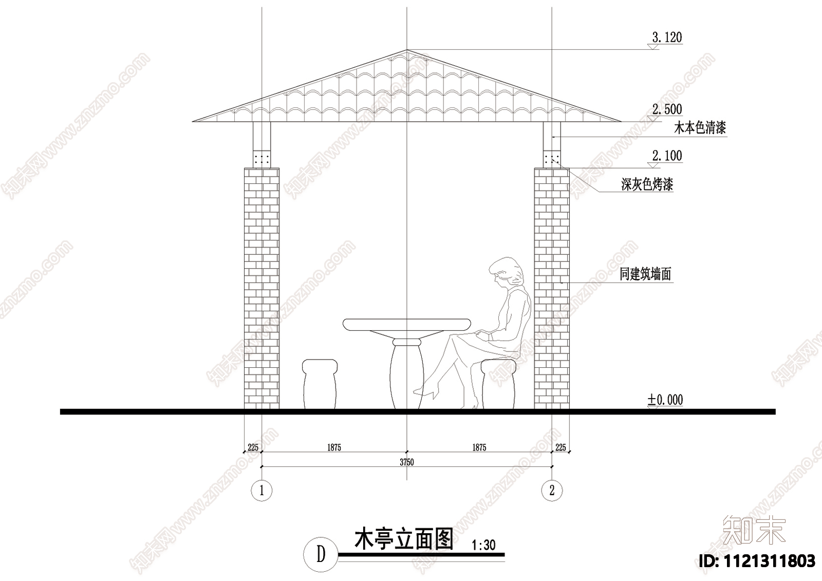 方木亭详图施工图cad施工图下载【ID:1121311803】