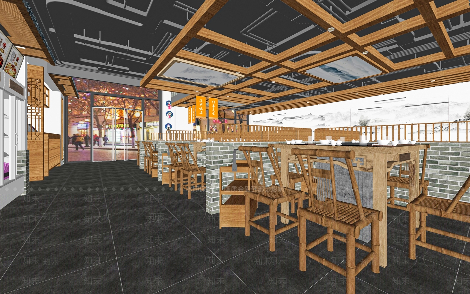 新中式火锅店SU模型下载【ID:1121314619】