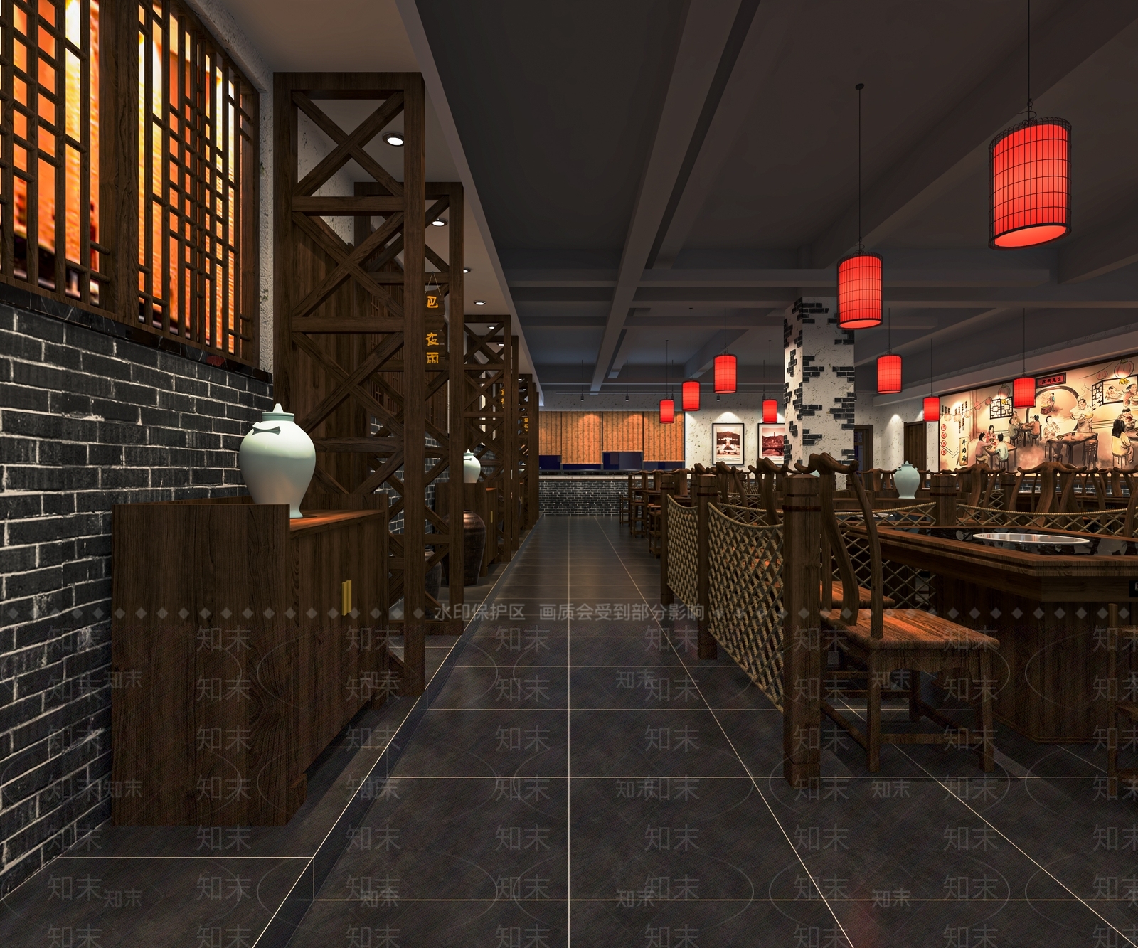 新中式火锅店SU模型下载【ID:1121316539】