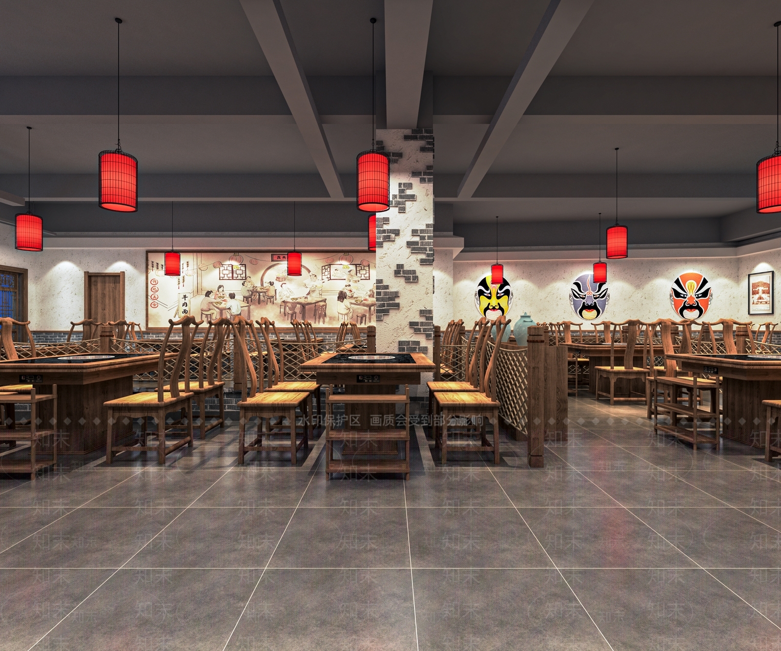 新中式火锅店SU模型下载【ID:1121316539】