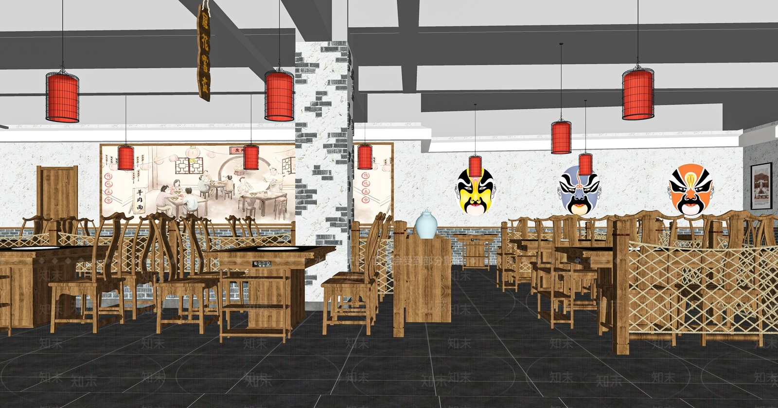 新中式火锅店SU模型下载【ID:1121316539】