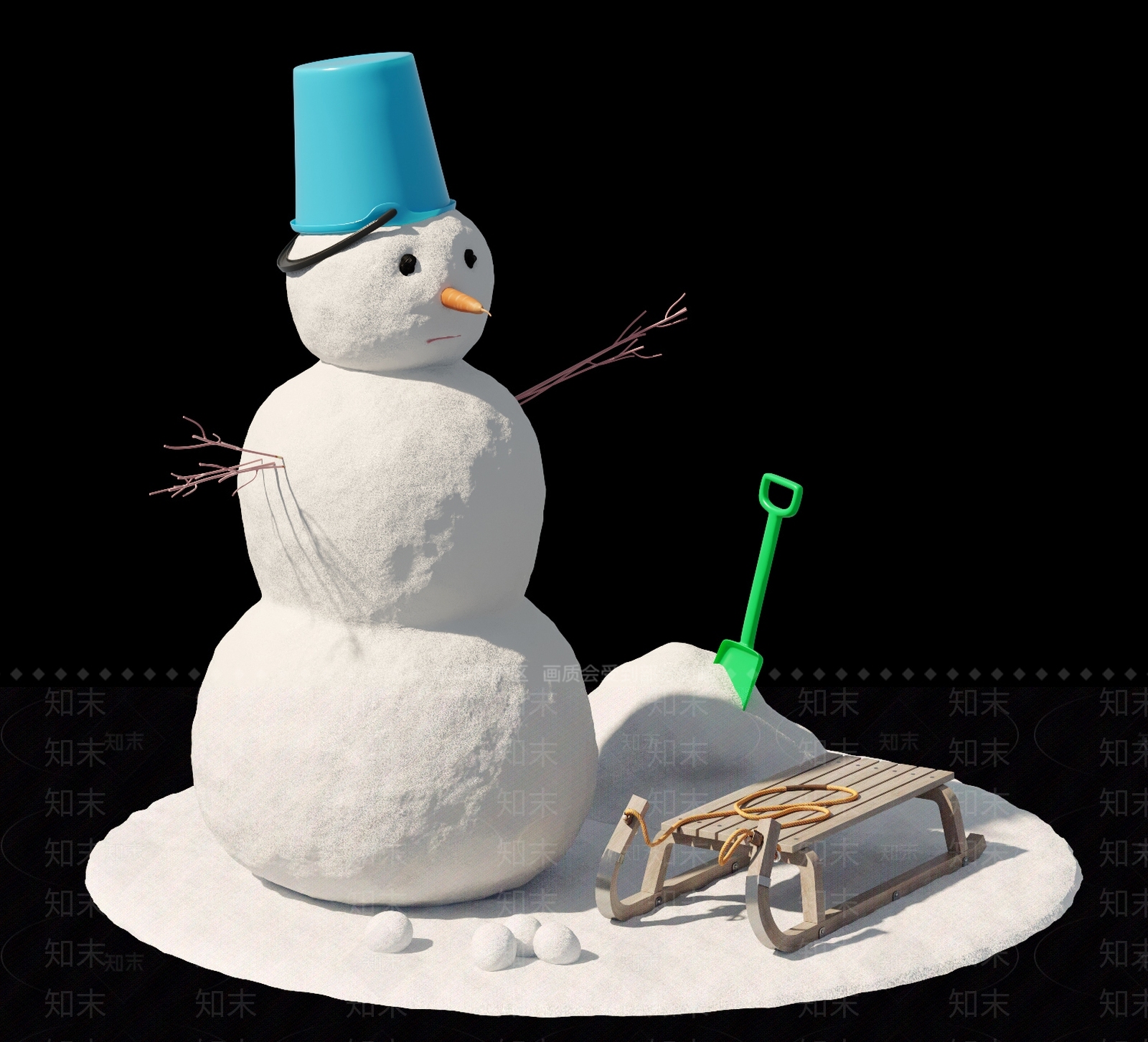 现代雪人雪地场景3D模型下载【ID:1121319473】