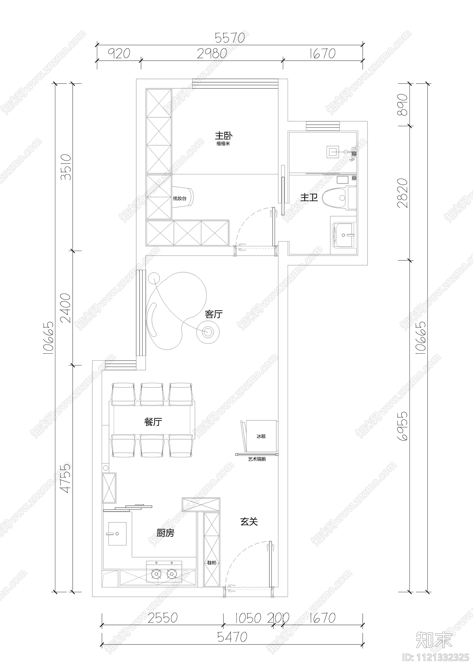 家装平面方案cad施工图下载【ID:1121332325】