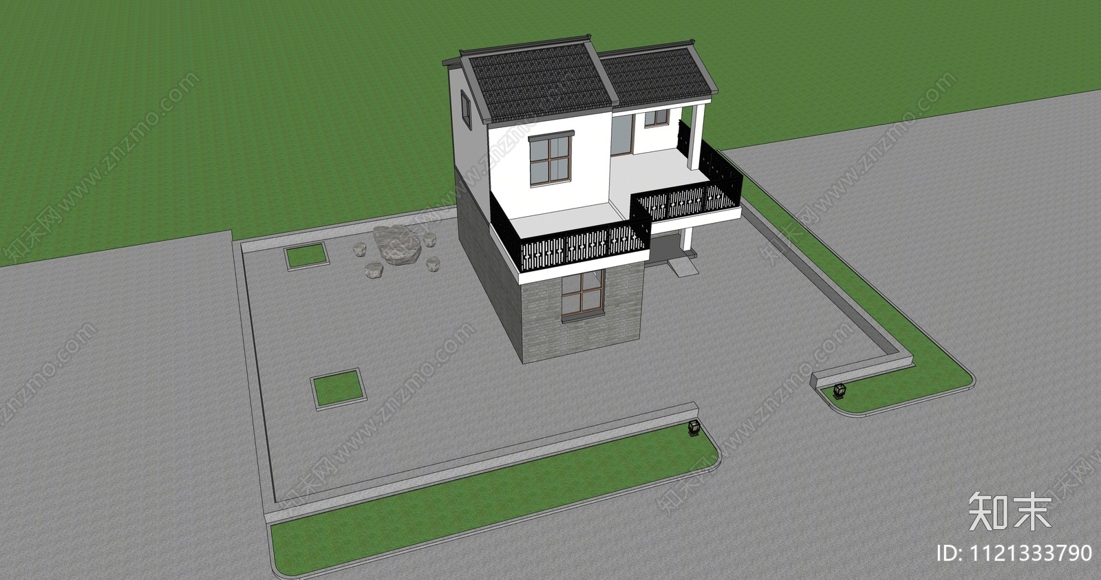 新中式乡村民房SU模型下载【ID:1121333790】
