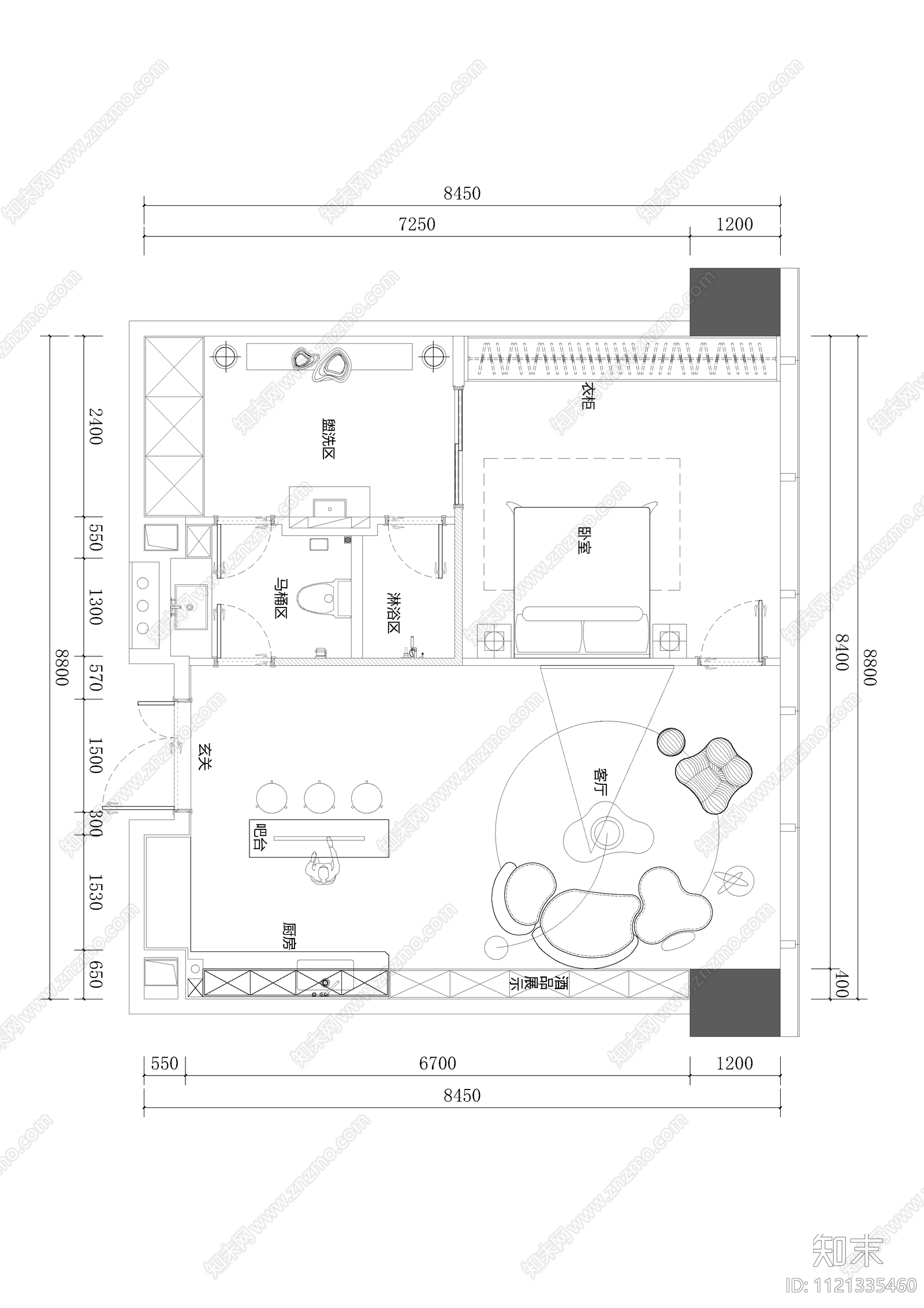 LOFT高级公寓平面规划图施工图下载【ID:1121335460】