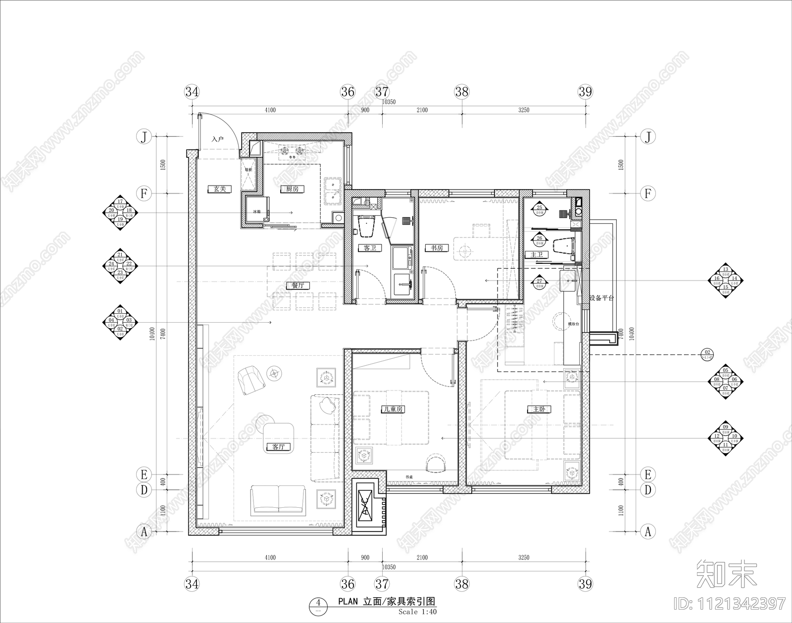 现代简约样板间设计施工图施工图下载【ID:1121342397】