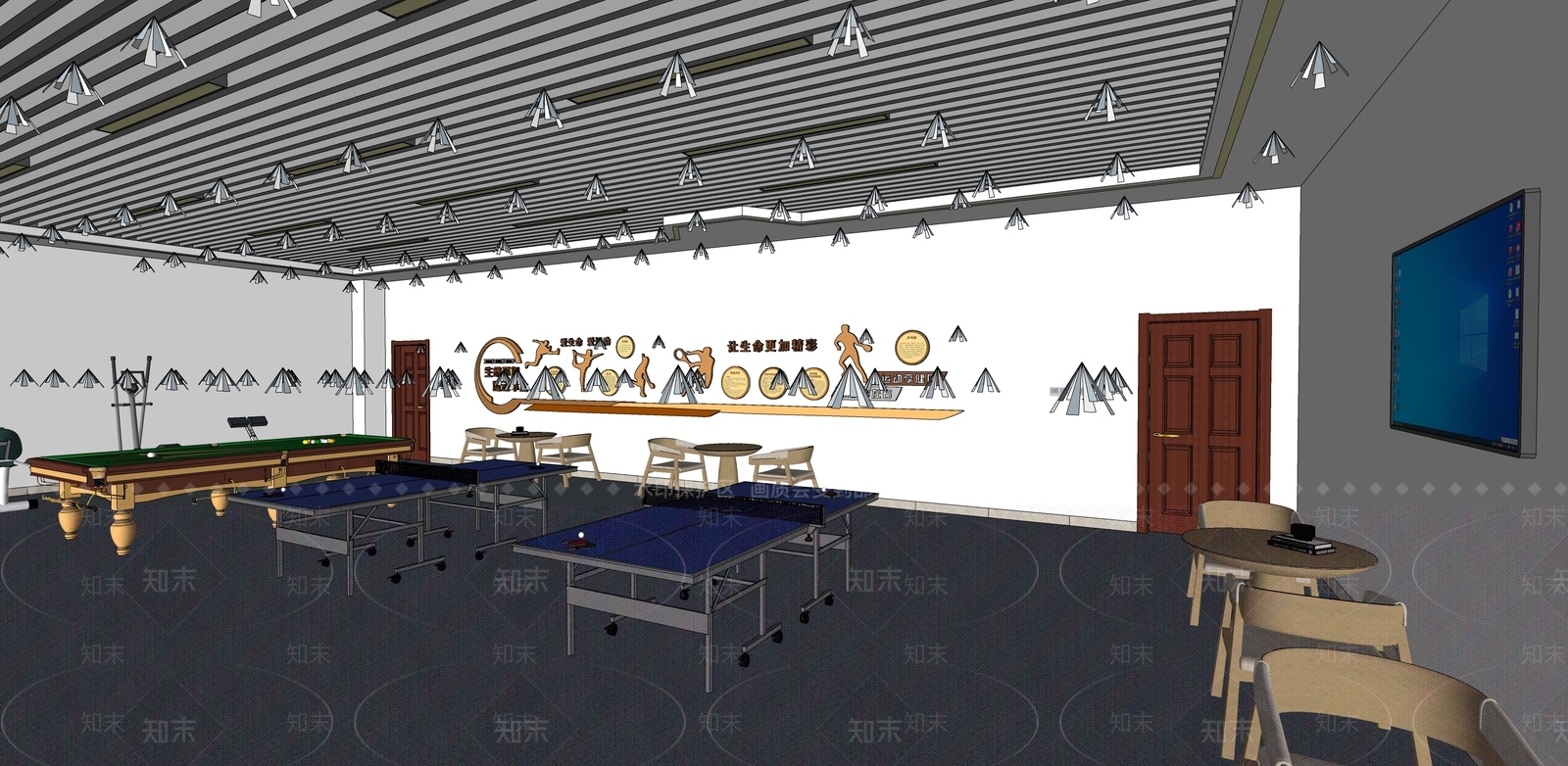 现代活动室SU模型下载【ID:1121350656】