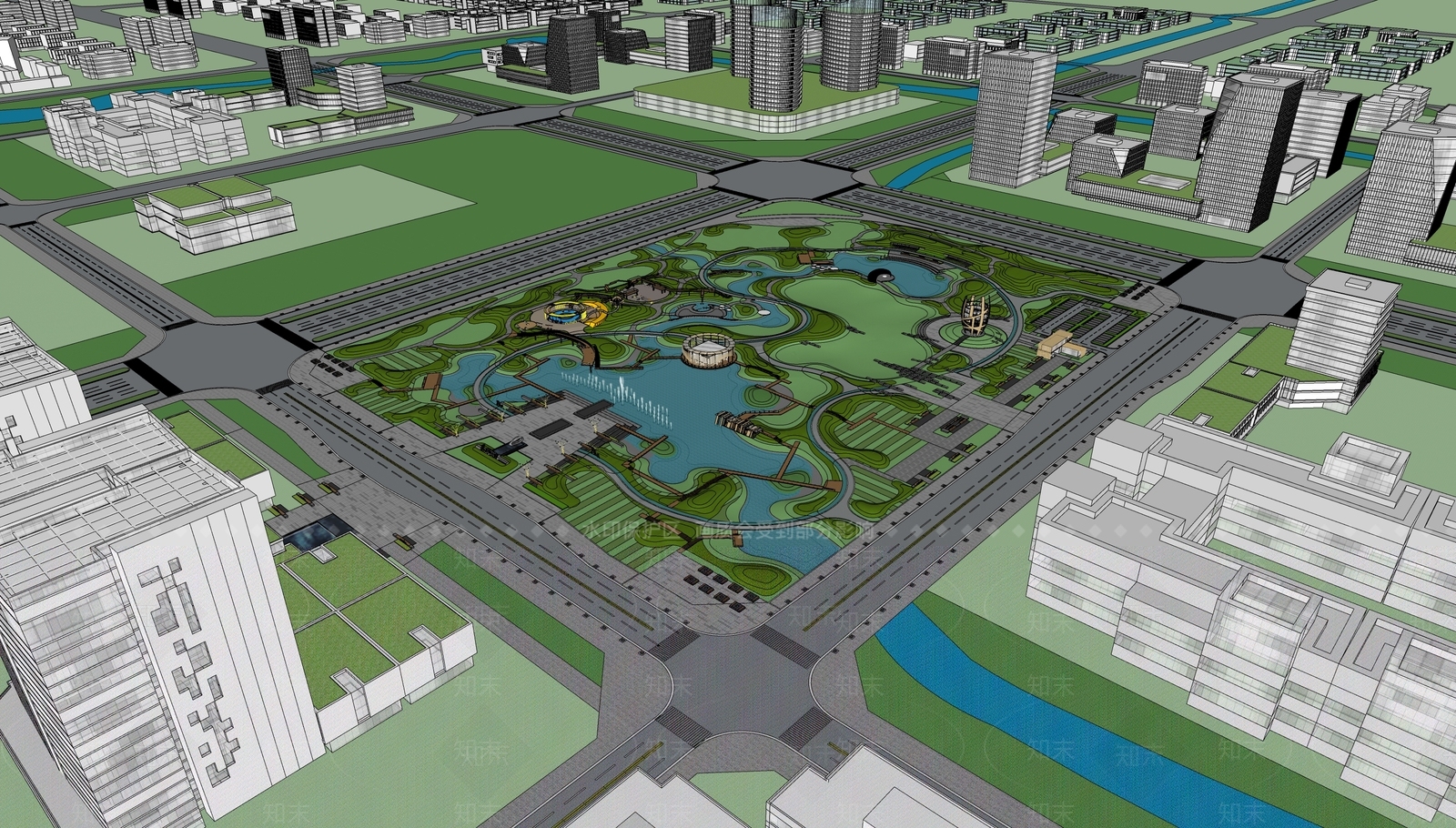现代公园景观SU模型下载【ID:1121351777】