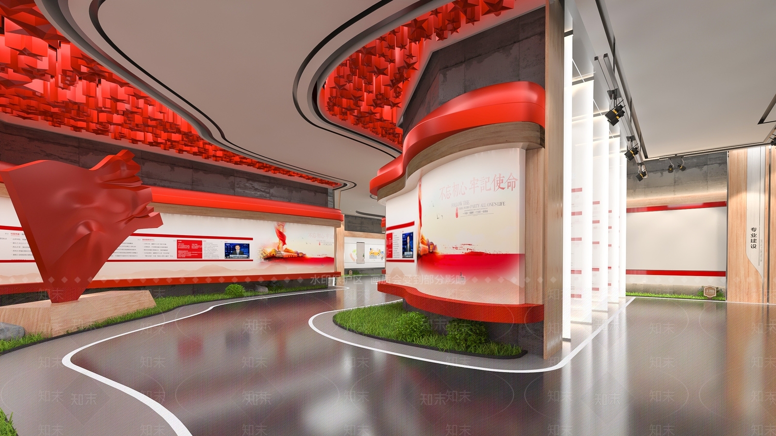 现代党建展厅SU模型下载【ID:1121352885】