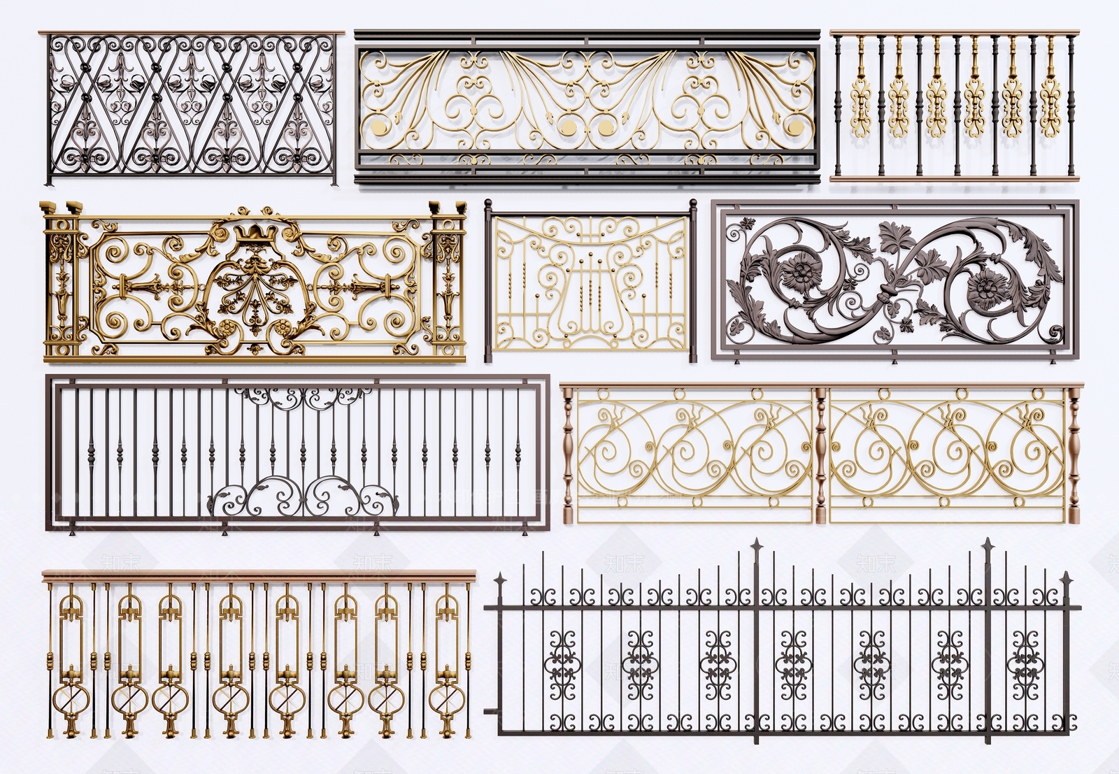 欧式古典铁艺护栏3D模型下载【ID:1121357608】
