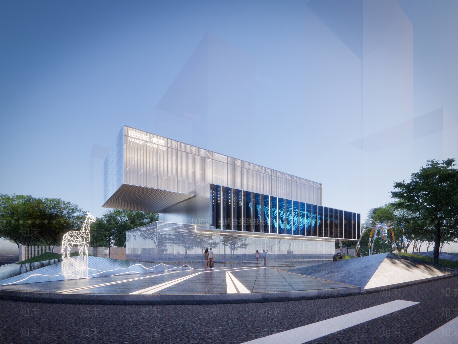 现代南京阳光城科技感售楼处建筑SU模型下载【ID:1121375094】