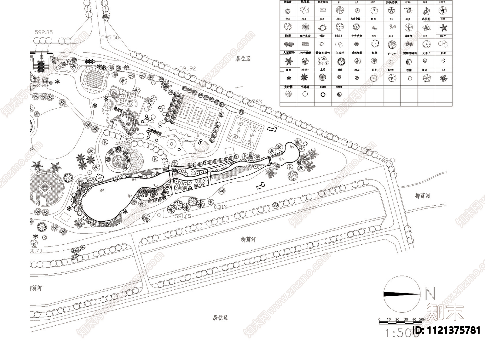 公园绿化配置图cad施工图下载【ID:1121375781】