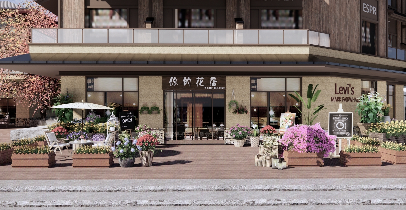 现代商业街花店外摆SU模型下载【ID:1121376324】